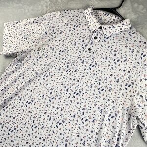Jack Nicklaus Polo Mens Large White Golf Shirt All Over Print Tech Performance